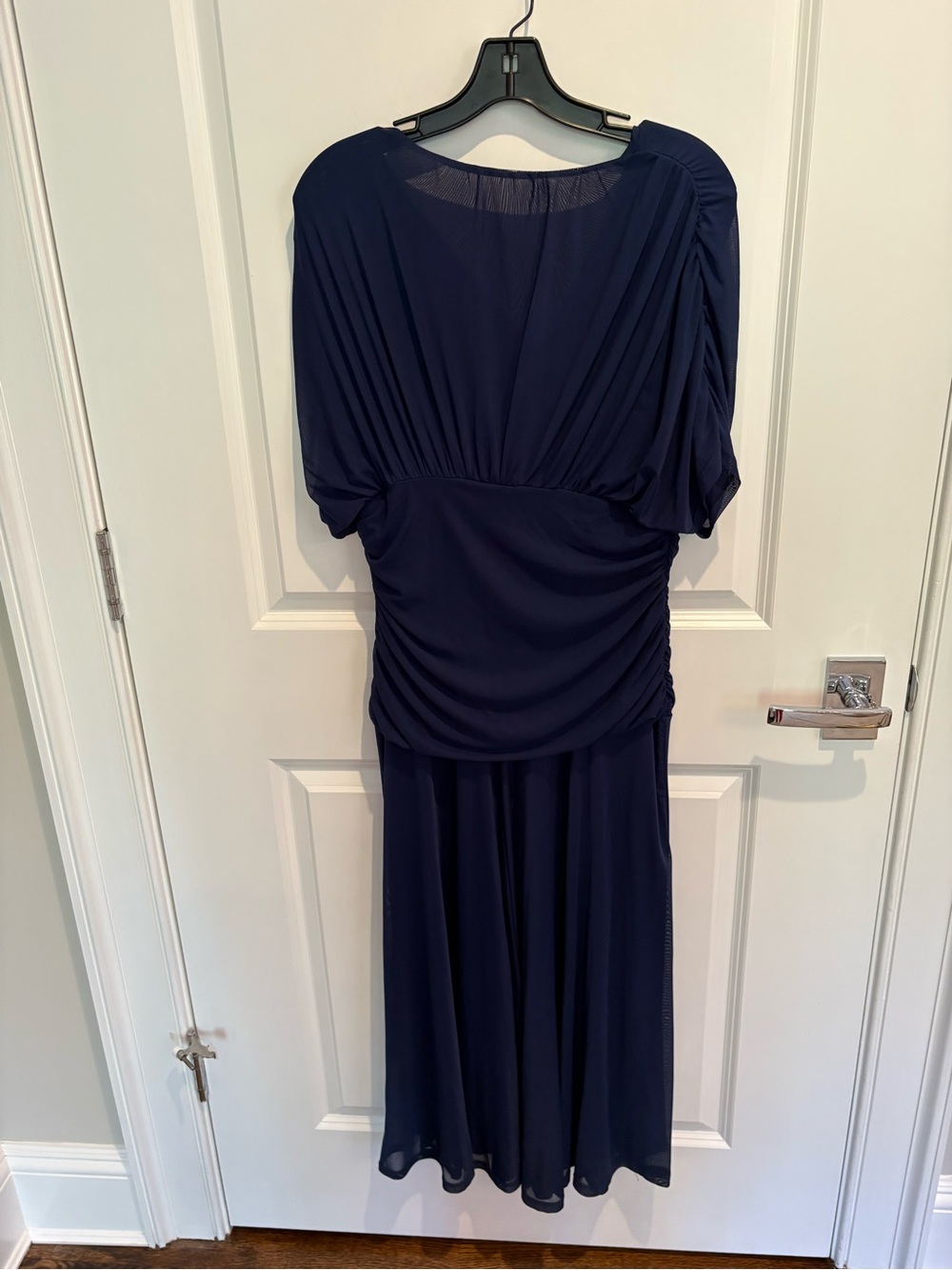 Elegant Navy Blue Maxi Dress with Ruched Waist